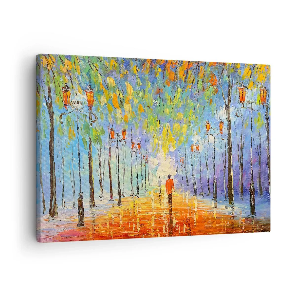 Obraz na plátne - Malebná prechádzka medzi lampášmi v daždivú noc - 70x50cm - Nočná pieseň dažďa - Moderná nástenná dekorácia do obývacej izby a spálne ARTTOR