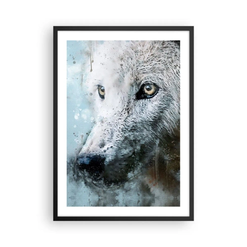 Plagát v čiernom ráme - Portrét vlka s umeleckými detailmi akvarelu - 50x70cm - Zoznámte sa s vlčou dušou - Moderná nástenná dekorácia do obývacej izby a spálne ARTTOR
