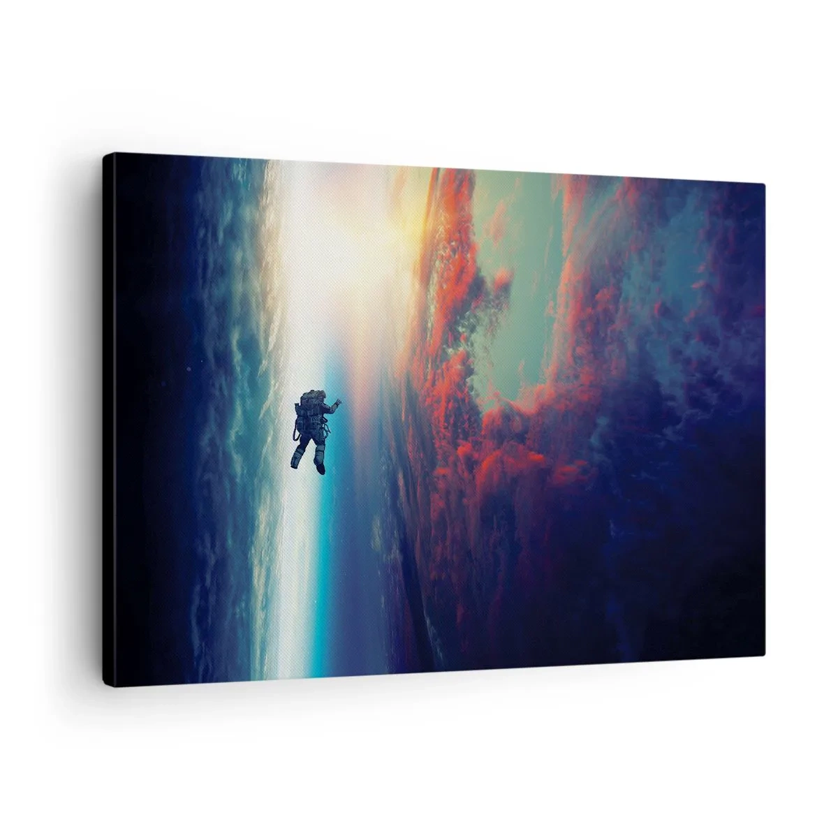 Obraz na plátne - Astronaut vznášajúci sa vo vesmíre nad farebnou Zemou - 70x50cm - Tvárou v tvár vesmíru - Moderná nástenná dekorácia do obývacej izby a spálne ARTTOR