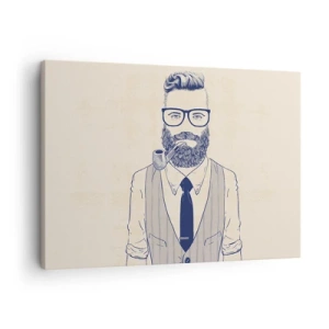 Obraz na plátne - Štylizovaný muž s bradou, fajkou a okuliarmi - 70x50cm - Veselý, mužský a módny - Moderná nástenná dekorácia do obývacej izby a spálne ARTTOR