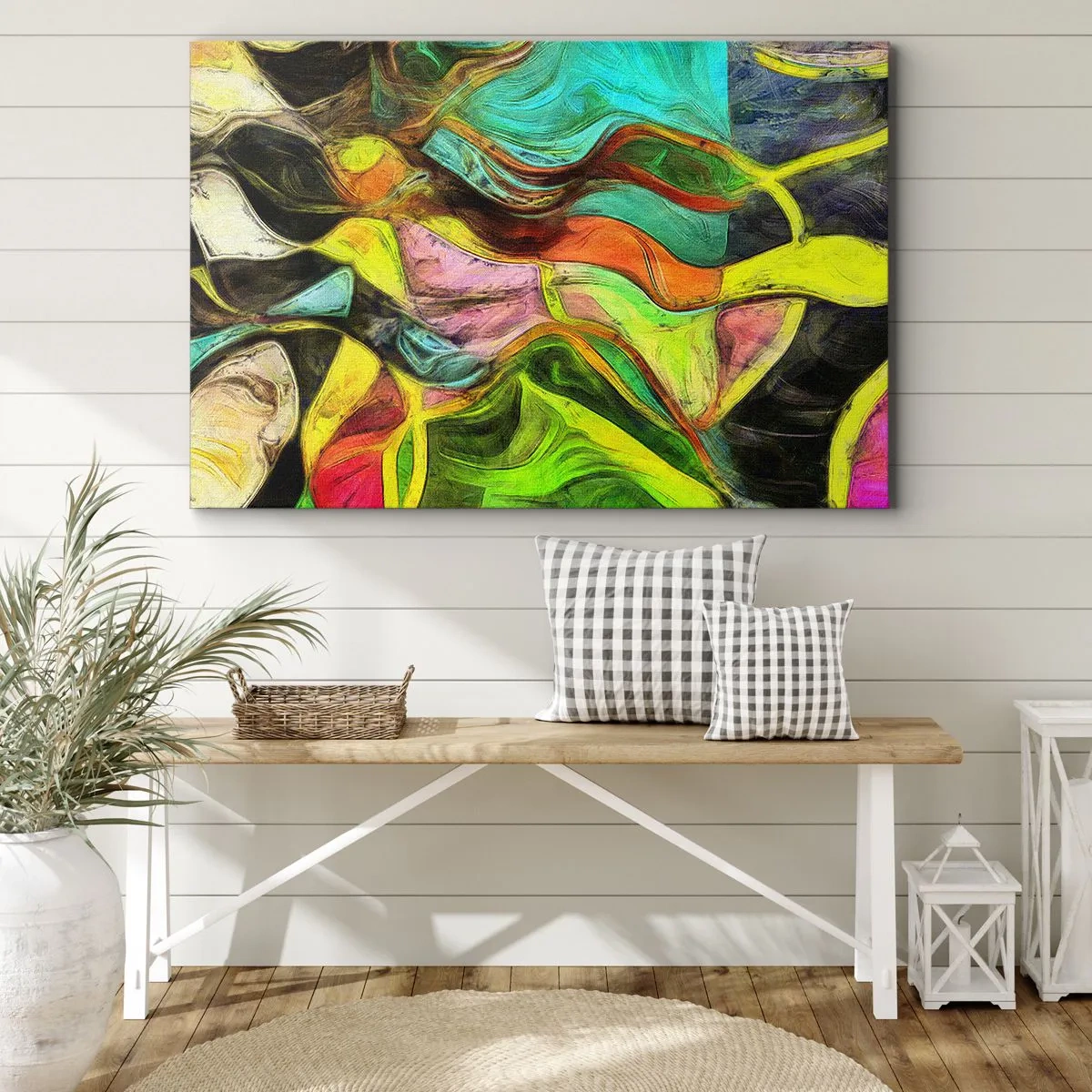 Obraz na plátne - Abstraktná kompozícia s farebnými škvrnami a dynamickými líniami. - 70x50cm - Pohyb je život - Moderná nástenná dekorácia do obývacej izby a spálne ARTTOR