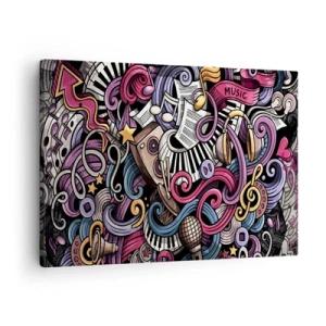 Obraz na plátne - Hudobná abstrakcia plná farebných nástrojov a nôt. - 70x50cm - Komplikovaná melódia - Moderná nástenná dekorácia do obývacej izby a spálne ARTTOR
