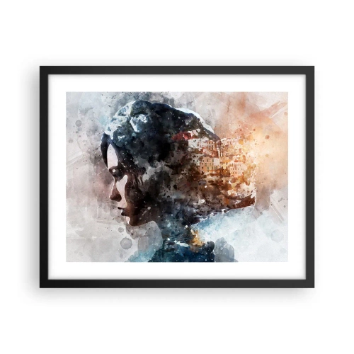 Plagát v čiernom ráme - Príbeh o dievčati s mestom v pozadí - 50x40 cm