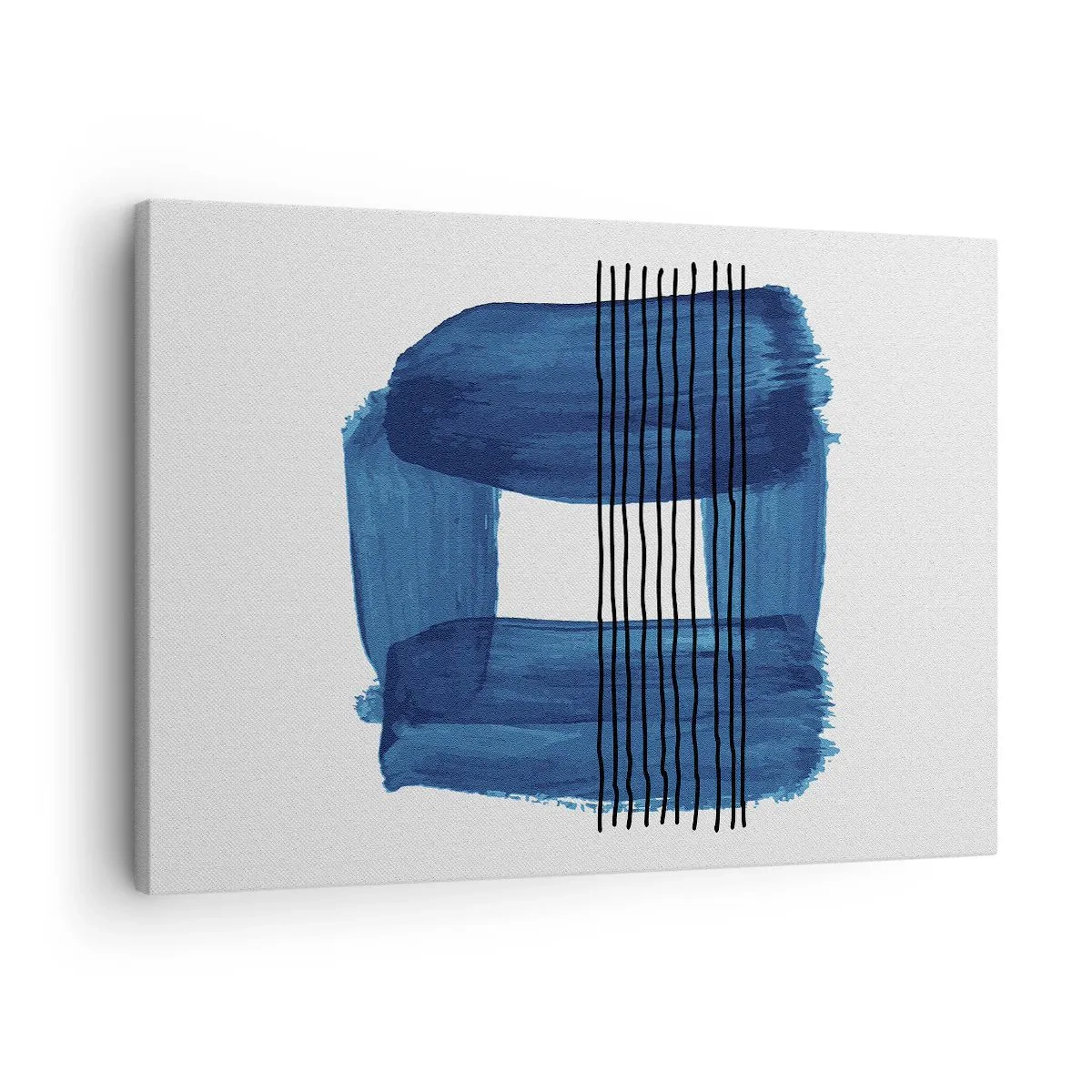 Obraz na plátne - Abstraktný vzor v odtieňoch modrej s čiernymi čiarami - 70x50cm - Modročierna kompozícia - Moderná nástenná dekorácia do obývacej izby a spálne ARTTOR