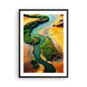 Plagát v čiernom ráme - Farebná krajina s kľukatou riekou - 50x70cm - Životodarná rieka - Moderná nástenná dekorácia do obývacej izby a spálne ARTTOR