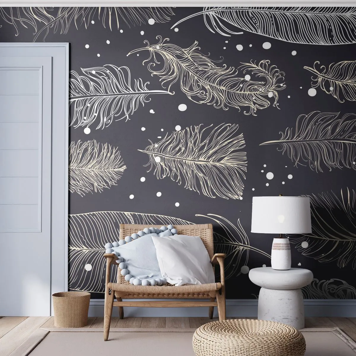 Fototapeta Standard Eco - Čipka s perím - Vtáčie pierko, Grafika, Kus - 400x280 cm