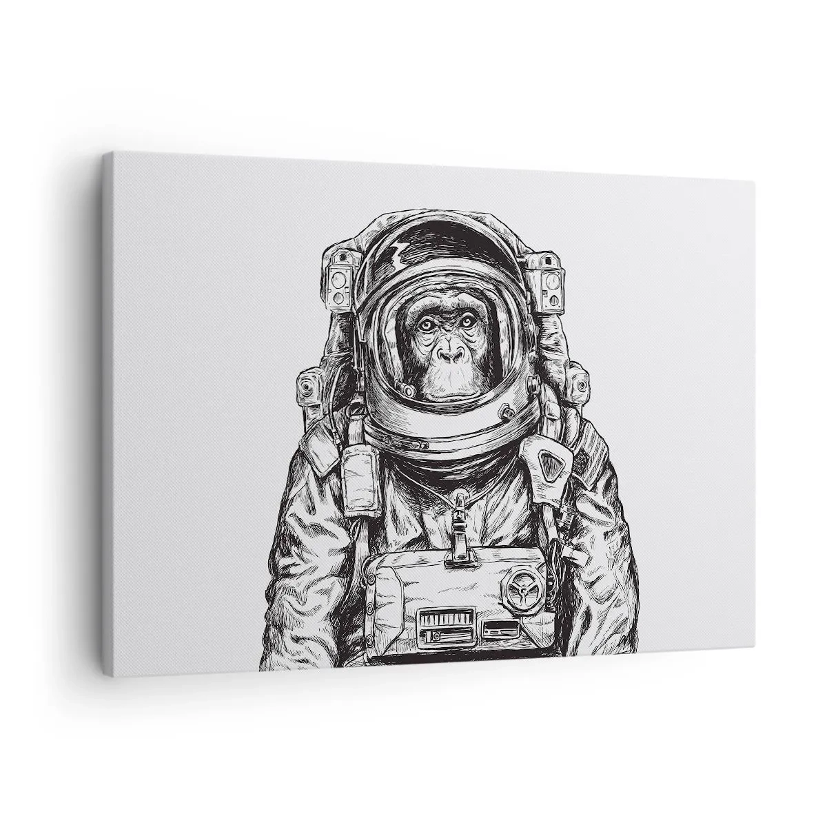Obraz na plátne - Grafika astronauta v skafandri s opičou hlavou - 70x50cm - Alternatívny vývoj - Moderná nástenná dekorácia do obývacej izby a spálne ARTTOR