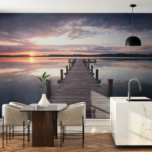 Samolepiaca Fototapeta Deluxe Sticker - Tichá hranica medzi dňom a nocou - Krajina, Jazero, Západ slnka - 400x280 cm