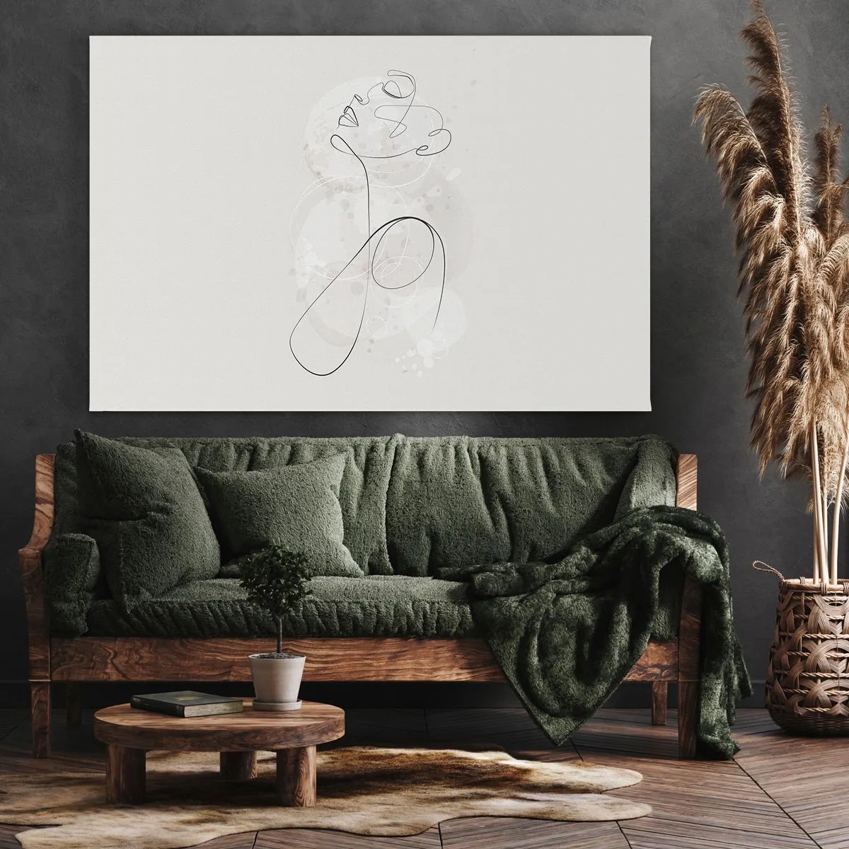 Obraz na plátne - Minimalistická kontúra tváre s kvetom na svetlom pozadí - 70x50cm - Špirála krásy - Moderná nástenná dekorácia do obývacej izby a spálne ARTTOR
