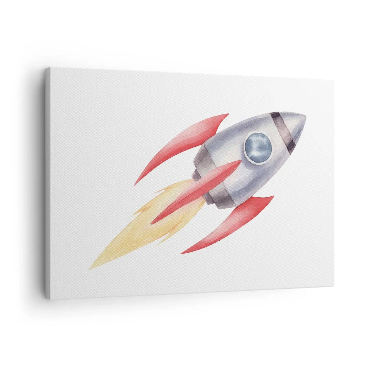 Obraz na plátne - Raketa v akvarelovom štýle na bielom pozadí - 70x50cm - Vyššie, rýchlejšie, ďalej - Moderná nástenná dekorácia do obývacej izby a spálne ARTTOR