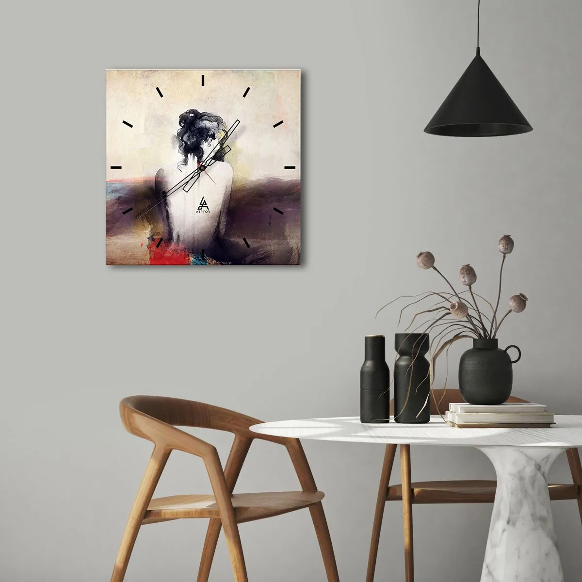 Nástenné hodiny - Jemné línie, oválne tvary - 40x40 cm