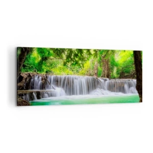 Obraz na plátne - Vodopád v zeleni - 100x40 cm