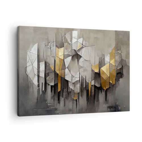 Obraz na plátne - Geometrická abstrakcia v odtieňoch zlatej a sivej - 70x50cm - Kompozícia z ľadu a svetla - Moderná nástenná dekorácia do obývacej izby a spálne ARTTOR