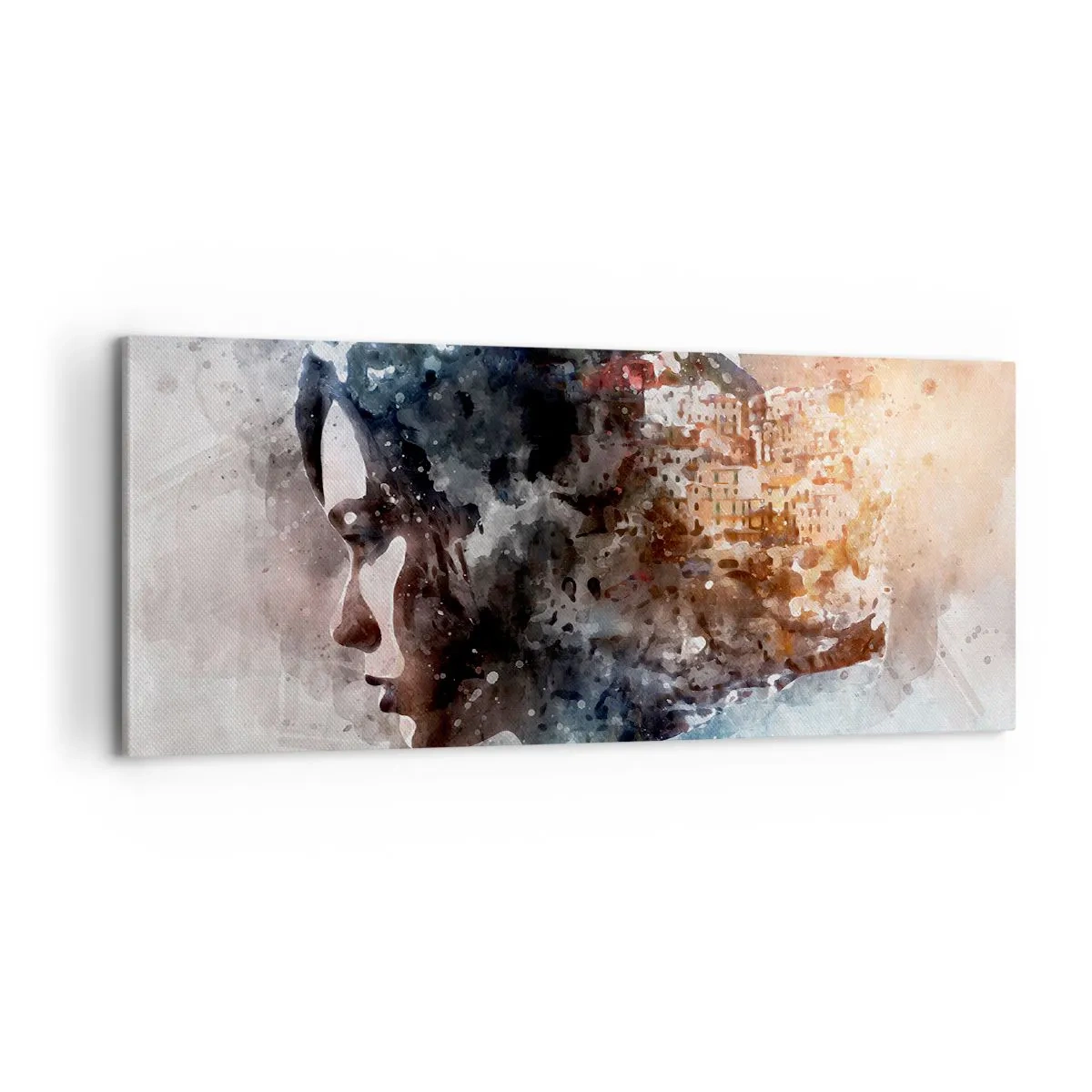 Obraz na plátne - Príbeh o dievčati s mestom v pozadí - 100x40 cm