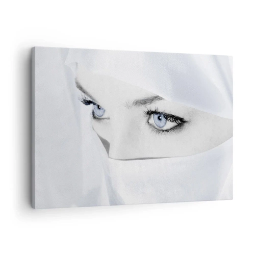 Obraz na plátne - Portrét ženy s modrými očami skrytými za bielym závojom - 70x50cm - Priamo z tisíca a jednej noci - Moderná nástenná dekorácia do obývacej izby a spálne ARTTOR