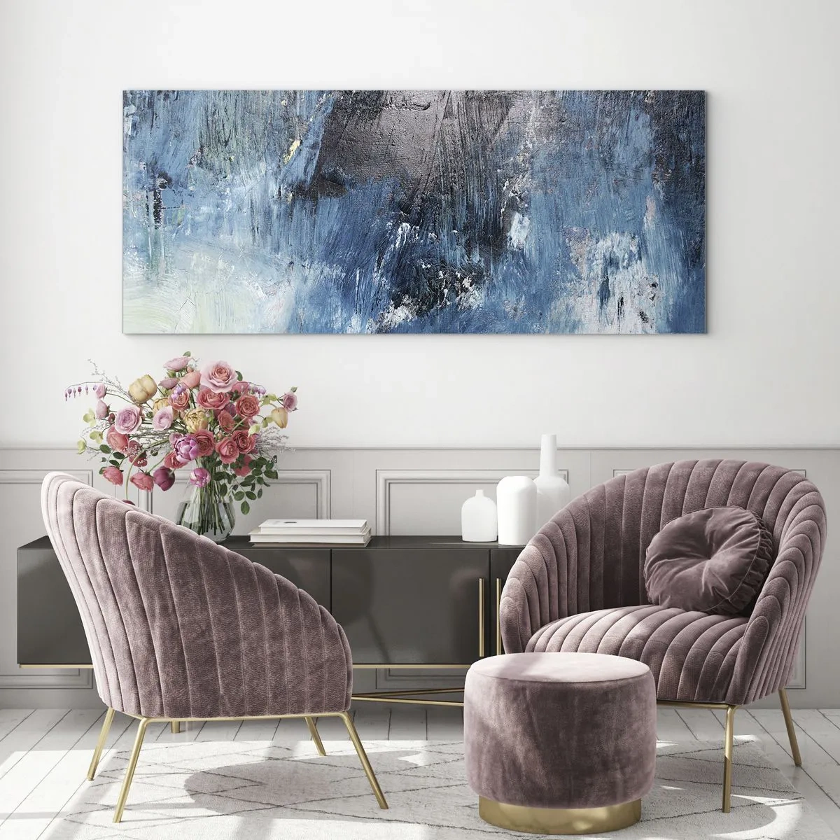 Obraz na skle - Rapsódia v modrom - 100x40 cm