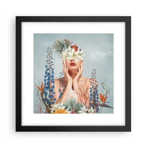 Plagát v čiernom ráme - Žena – kvetina - 30x30 cm