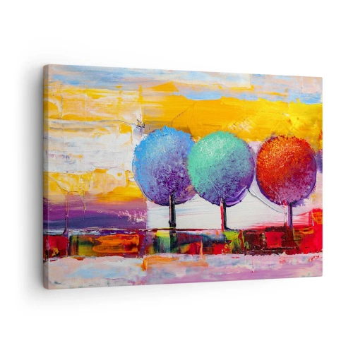 Obraz na plátne - Tri farebné stromy na abstraktnom pozadí - 70x50cm - Do tretice všetko dobré - Moderná nástenná dekorácia do obývacej izby a spálne ARTTOR