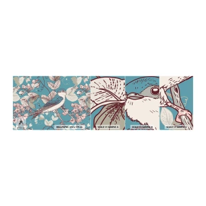 Vzorka samolepiacej fototapety Deluxe Sticker - Na bielom strome vtáky a strieborné lístie - Abstrakcia, Lastovičník, Vták - 100x30 cm