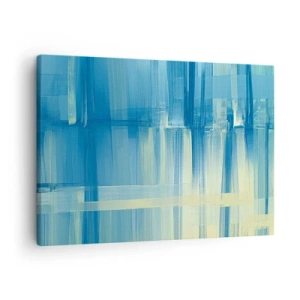 Obraz na plátne - Abstraktný obraz v odtieňoch tyrkysovej a modrej s geometrickými ťahmi štetcom. - 70x50cm - Kompozícia v tyrkyse - Moderná nástenná dekorácia do obývacej izby a spálne ARTTOR