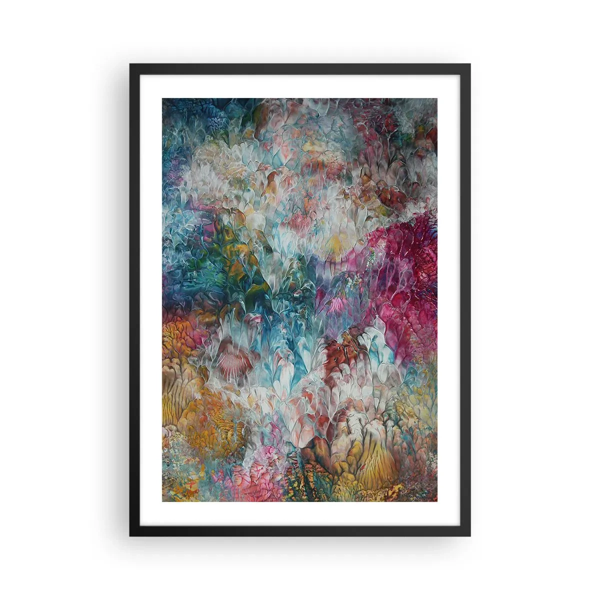 Plagát v čiernom ráme - Abstraktná kompozícia pripomínajúca kvitnúce kvety - 50x70cm - V plnom rozkvete - Moderná nástenná dekorácia do obývacej izby a spálne ARTTOR
