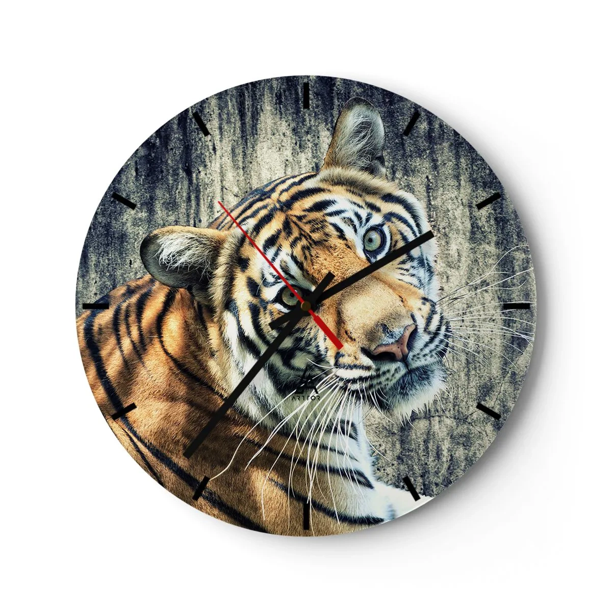 Nástenné hodiny - Portrét tigra pri kamennej stene - 30x30cm - Portrét v prameňoch svetla - Moderná nástenná dekorácia do obývacej izby, kuchyne a spálne ARTTOR