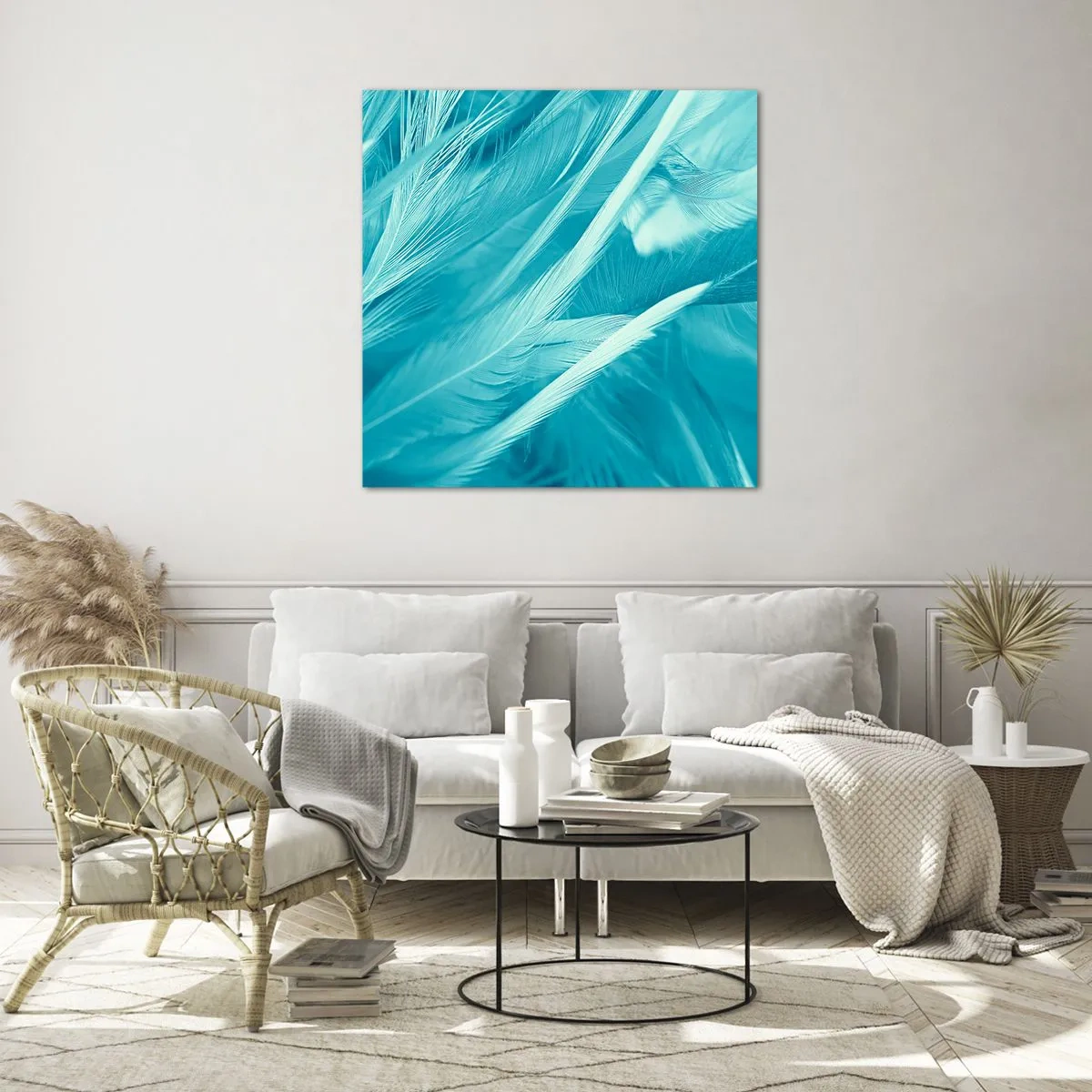Obraz na skle - Utopiť sa v páperí - 70x70 cm