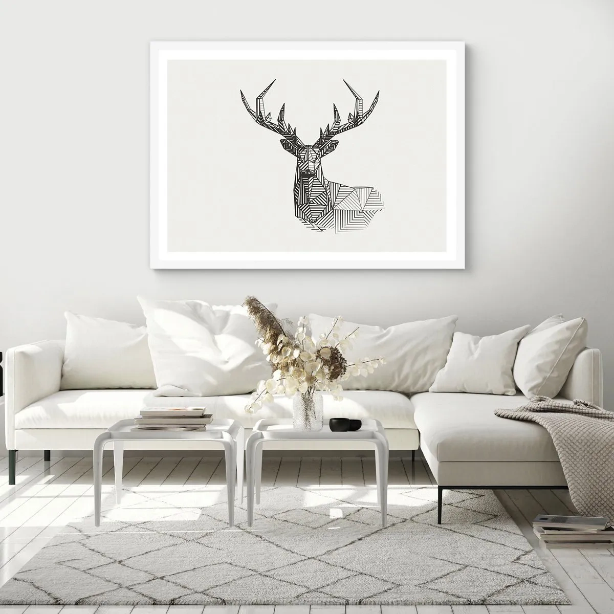 Plagát v bielom ráme - Jeleň v kubistickom štýle - 70x50 cm