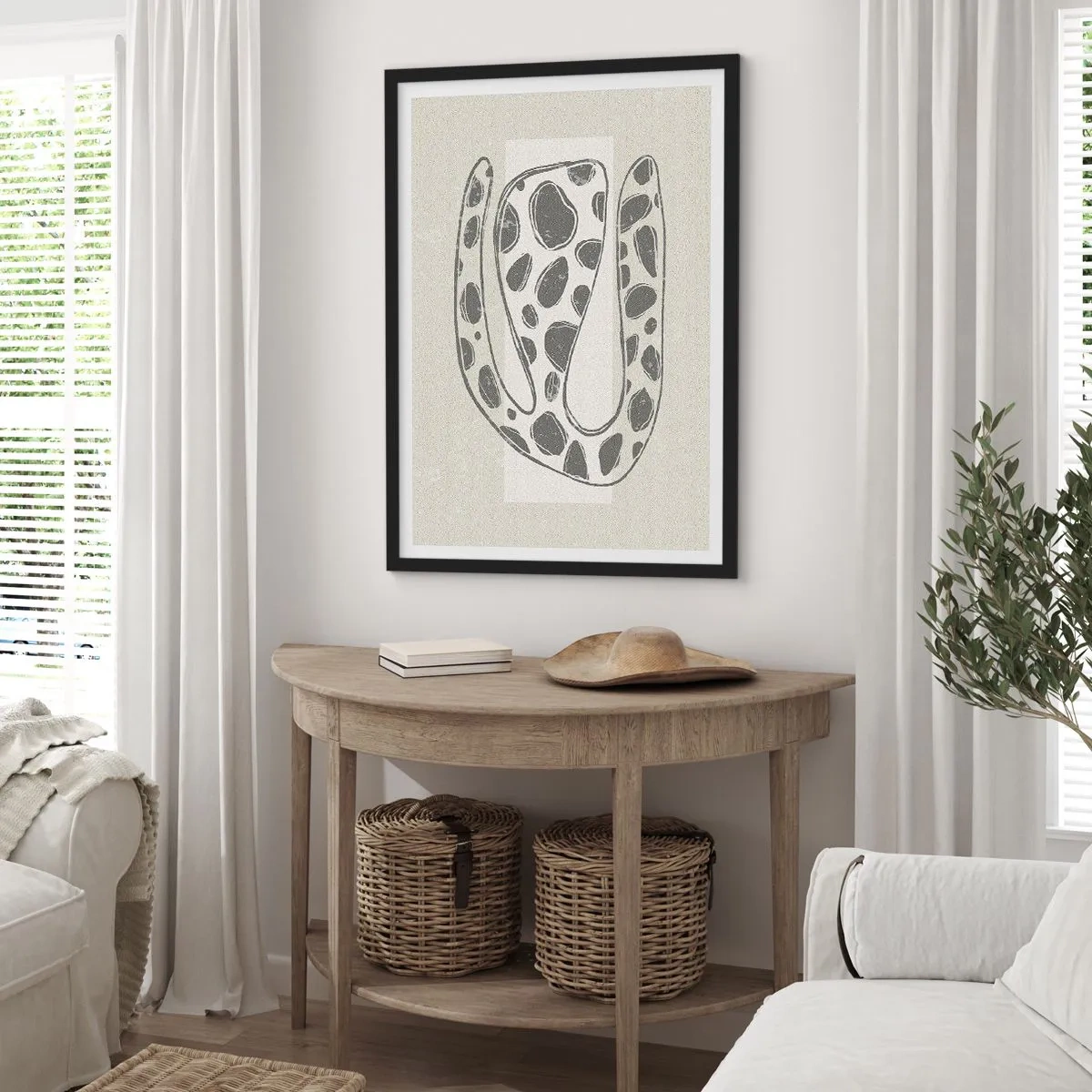 Plagát v čiernom ráme - Abstraktná organická forma v odtieňoch sivej - 50x70cm - Bizarná bytosť - Moderná nástenná dekorácia do obývacej izby a spálne ARTTOR