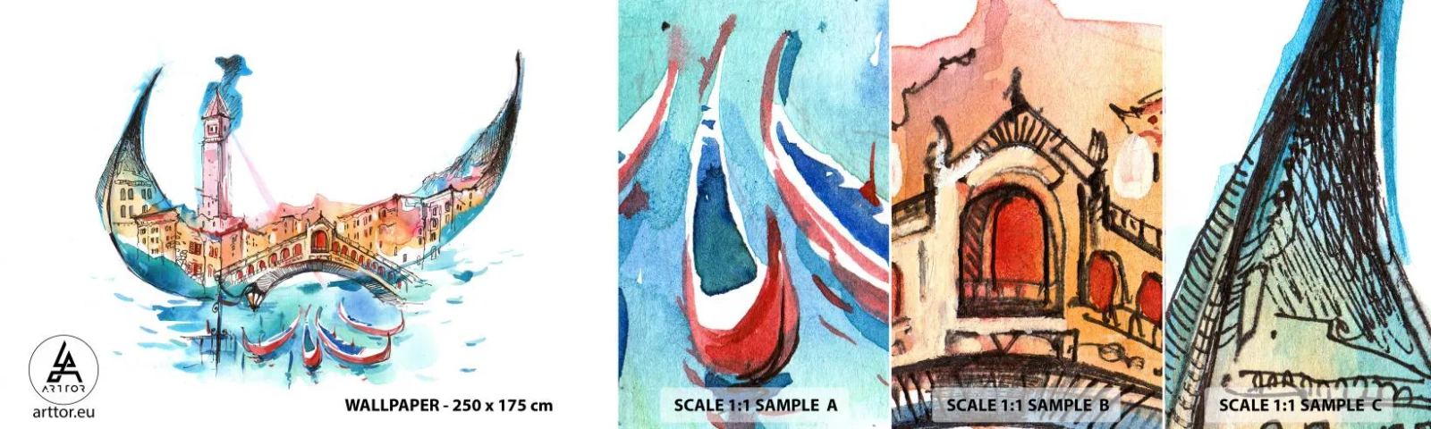 Vzorka Fototapeta Standard Eco - Plávame mestom - Abstrakcia, Benátky, Most - 100x30 cm