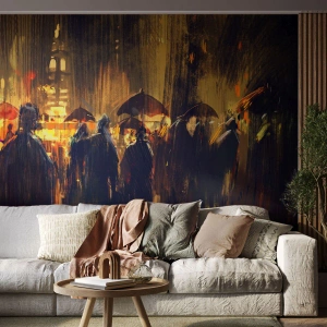 Samolepiaca Fototapeta Deluxe Sticker - Nasledovníci dažďa - Mesto, Ľudia, Dáždnik - 100x70 cm