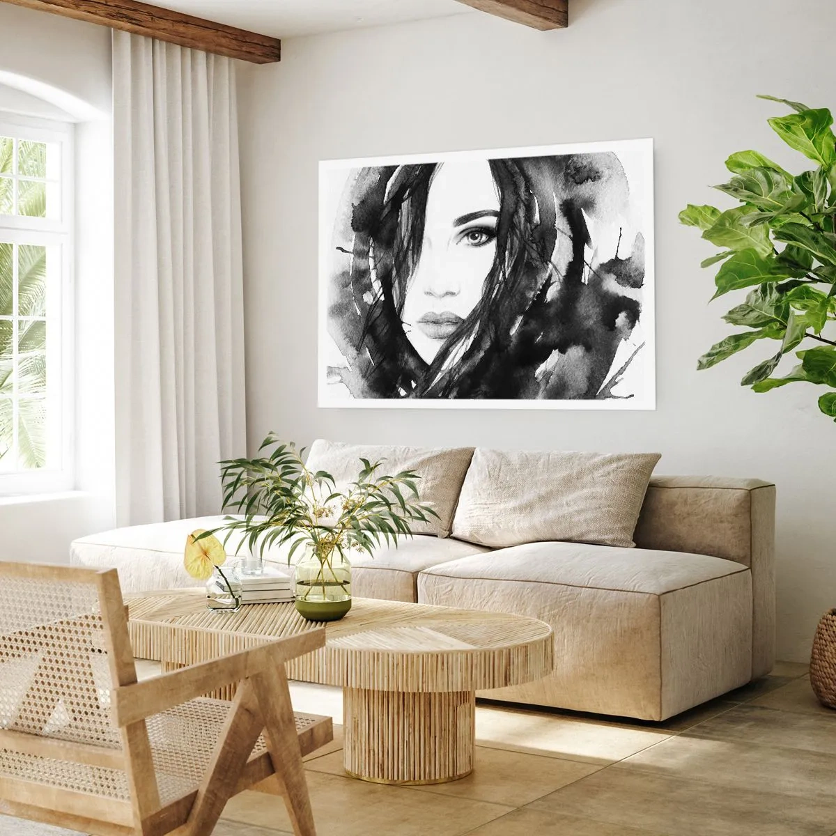 Plagát - Portrét dámy v čiernej a bielej - 100x70 cm