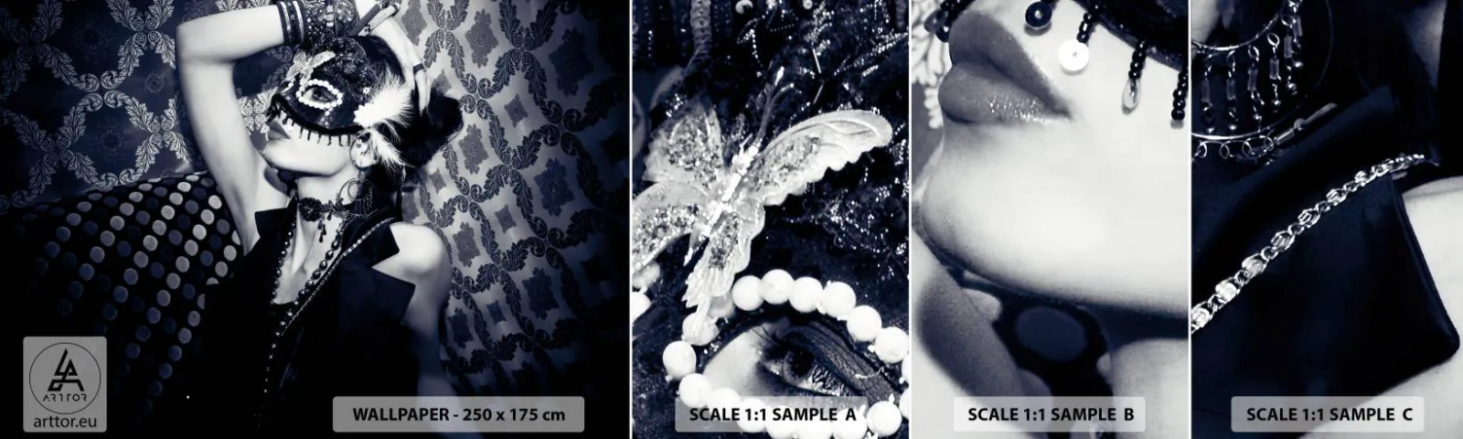 Vzorka Fototapeta Standard Eco - Dekorácie, ozdoby, vzory… - Žena, Benátska maska, Model - 100x30 cm