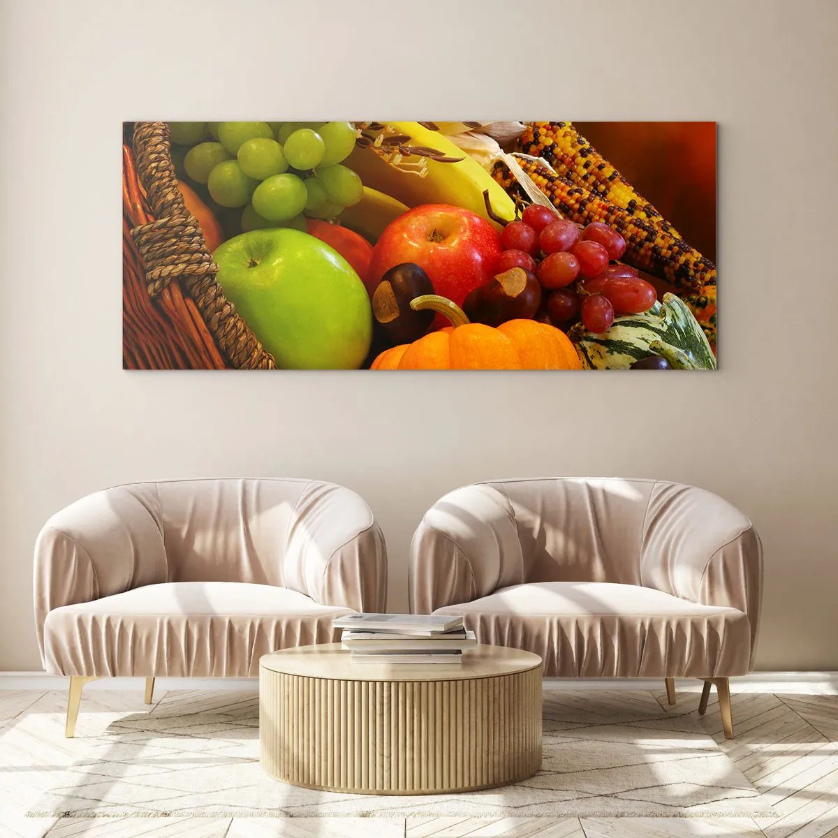 Obraz na skle - Košík úrody - 90x30 cm