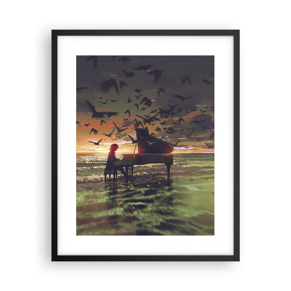 Plagát v čiernom ráme - Koncert na piano a vlny - 40x50 cm