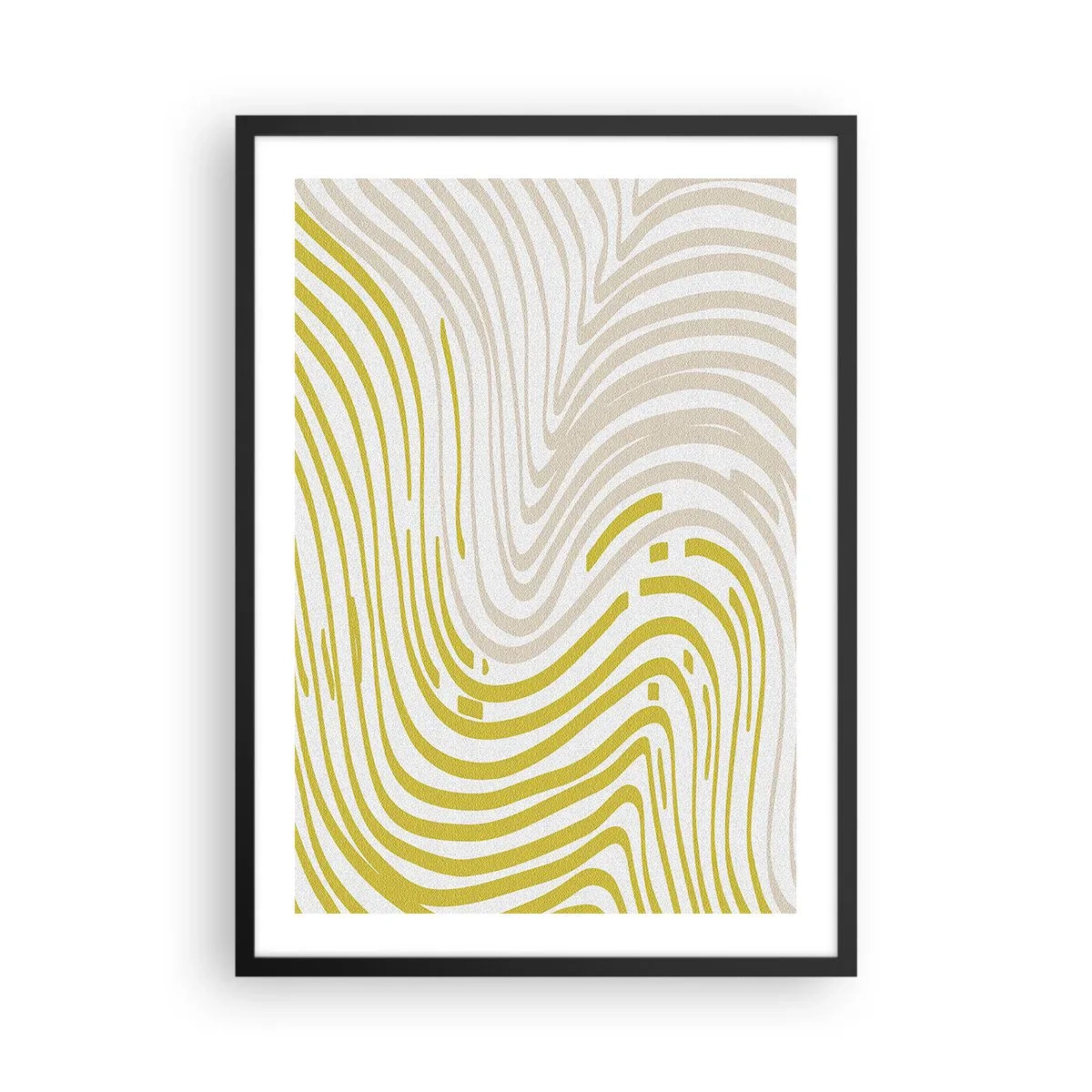 Plagát v čiernom ráme - Abstraktná kompozícia vlnitých čiar v odtieňoch béžovej a žltej. - 50x70cm - Kompozícia s miernym ohybom - Moderná nástenná dekorácia do obývacej izby a spálne ARTTOR