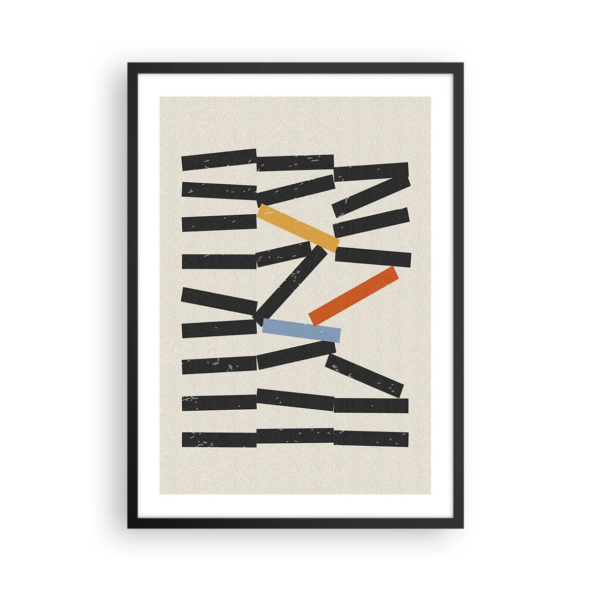 Plagát v čiernom ráme - Abstraktná geometrická kompozícia s farebnými akcentmi - 50x70cm - Domino – kompozícia - Moderná nástenná dekorácia do obývacej izby a spálne ARTTOR