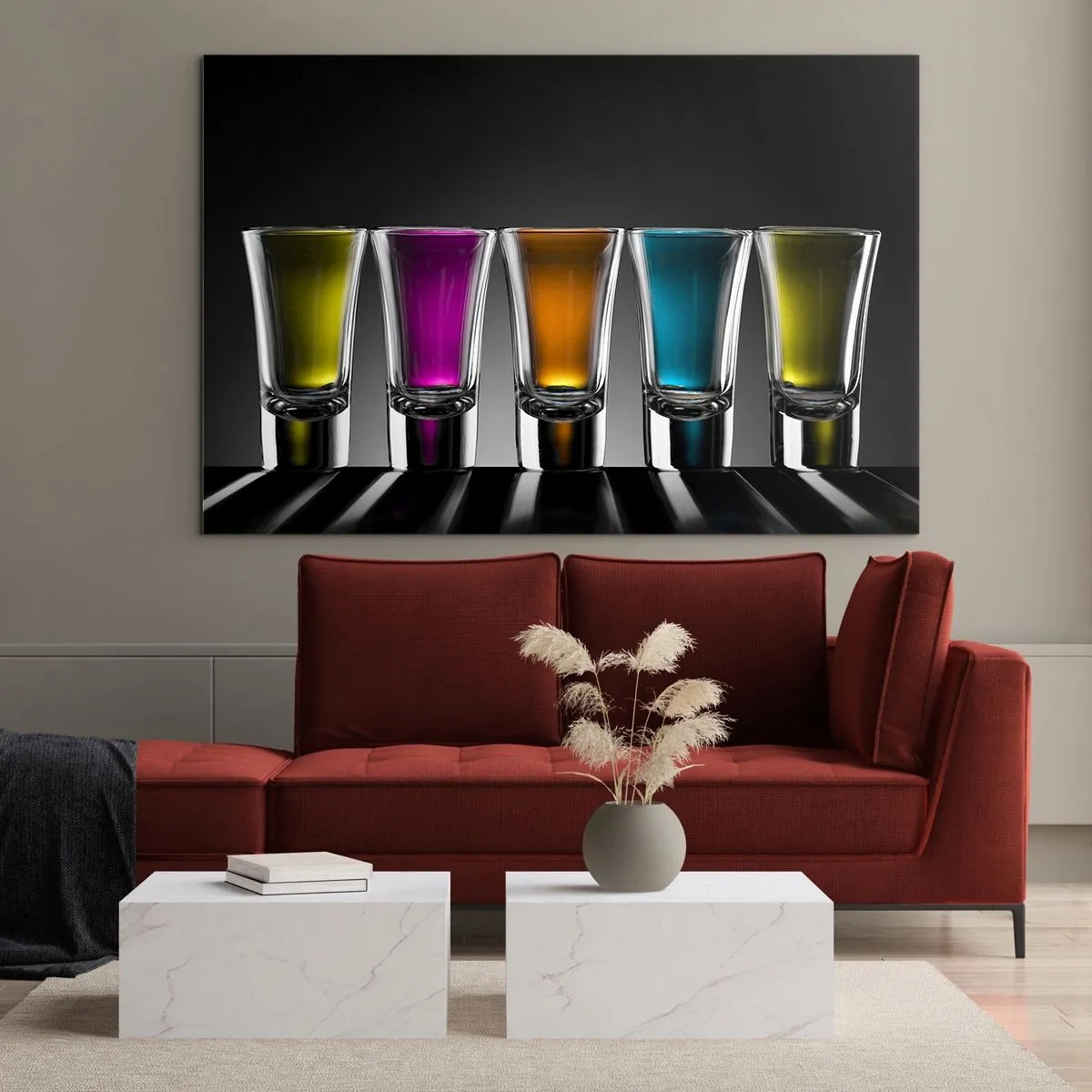 Obraz na skle - Farebné okuliare na čiernom pozadí v minimalistickom štýle - 70x50cm - Farby radosti - Moderná nástenná dekorácia do obývacej izby a spálne ARTTOR