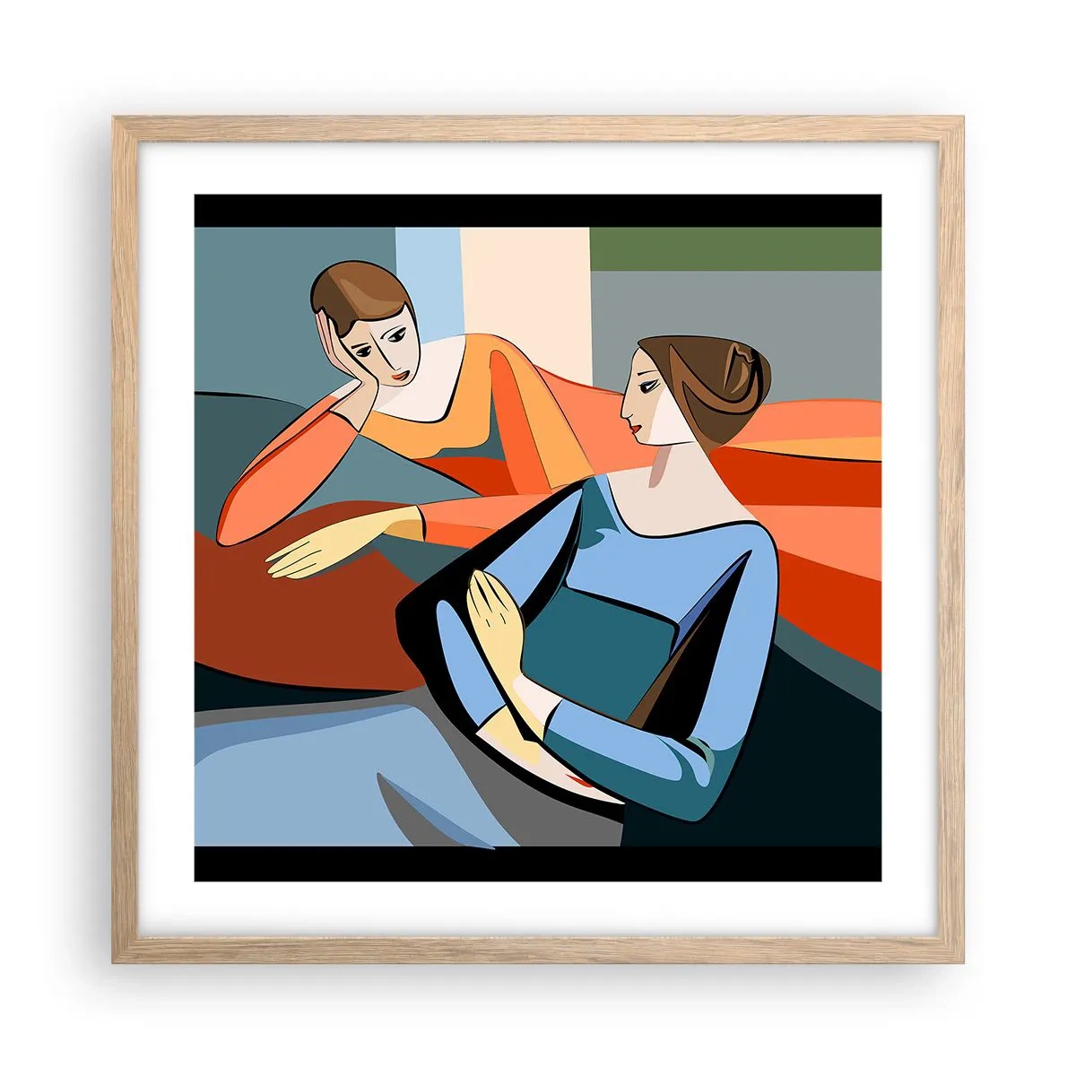 Plagát v ráme zo svetlého duba - Dôverná chvíľa - 50x50 cm