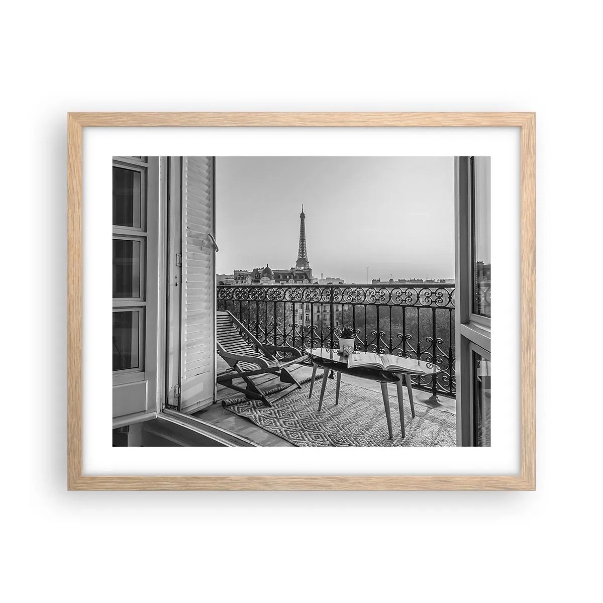 Plagát v ráme zo svetlého duba - Parížske popoludnie - 50x40 cm