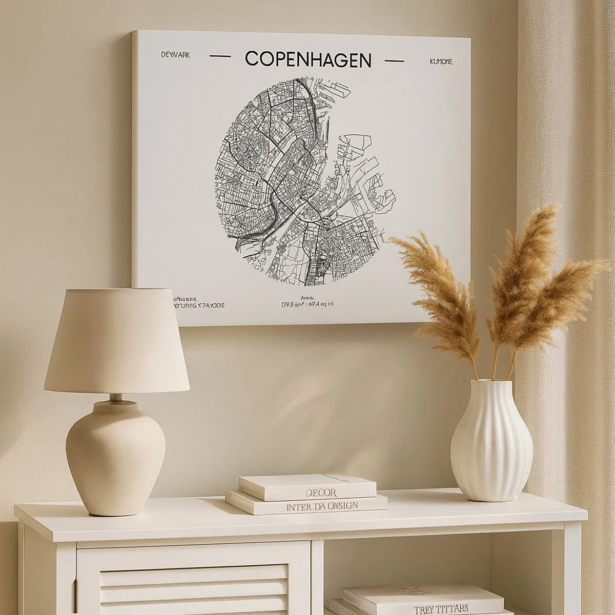 Obraz na plátne - Mapa Kodane v minimalistickom čiernobielom štýle. - 70x50cm - Anatómia Kodane - Moderná nástenná dekorácia do obývacej izby a spálne ARTTOR