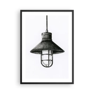 Plagát v čiernom ráme - Náčrt priemyselnej závesnej lampy - 50x70cm - Ako pred rokmi… - Moderná nástenná dekorácia do obývacej izby a spálne ARTTOR