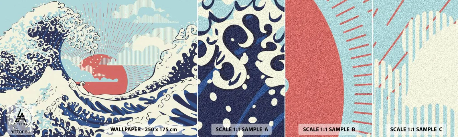 Vzorka samolepiacej fototapety Deluxe Sticker - Z japonských inšpirácií - Abstrakcia, Morská vlna, More - 100x30 cm