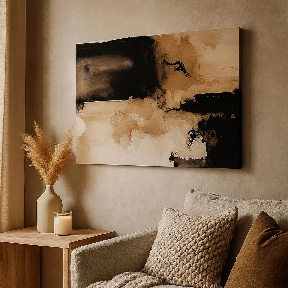 Obraz na plátne - Abstraktná kompozícia v odtieňoch hnedej a čiernej - 70x50cm - Pútavá abstrakcia - Moderná nástenná dekorácia do obývacej izby a spálne ARTTOR