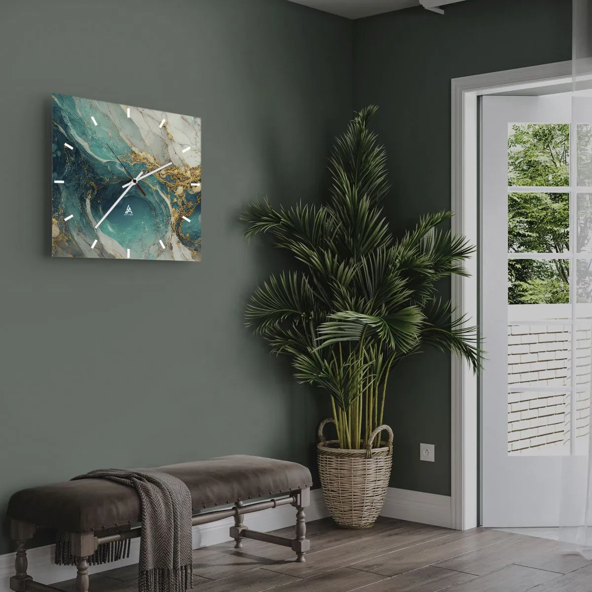 Nástenné hodiny - Kompozícia so zlatými žilami - 30x30 cm