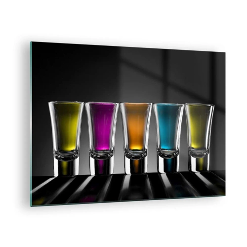 Obraz na skle - Farebné okuliare na čiernom pozadí v minimalistickom štýle - 70x50cm - Farby radosti - Moderná nástenná dekorácia do obývacej izby a spálne ARTTOR