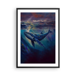 Plagát v čiernom ráme - Náladový obraz veľryby v podvodnom svetle - 50x70cm - Vitaj v mojom svete - Moderná nástenná dekorácia do obývacej izby a spálne ARTTOR