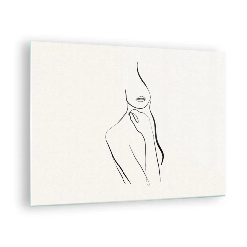 Obraz na skle - Minimalistická línia zobrazujúca ženskú siluetu na svetlom pozadí - 70x50cm - Vlna melanchólie - Moderná nástenná dekorácia do obývacej izby a spálne ARTTOR