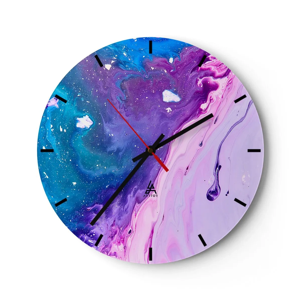 Nástenné hodiny - Abstraktné farby v odtieňoch fialovej a modrej - 30x30cm - Yin a yang - Moderná nástenná dekorácia do obývacej izby, kuchyne a spálne ARTTOR