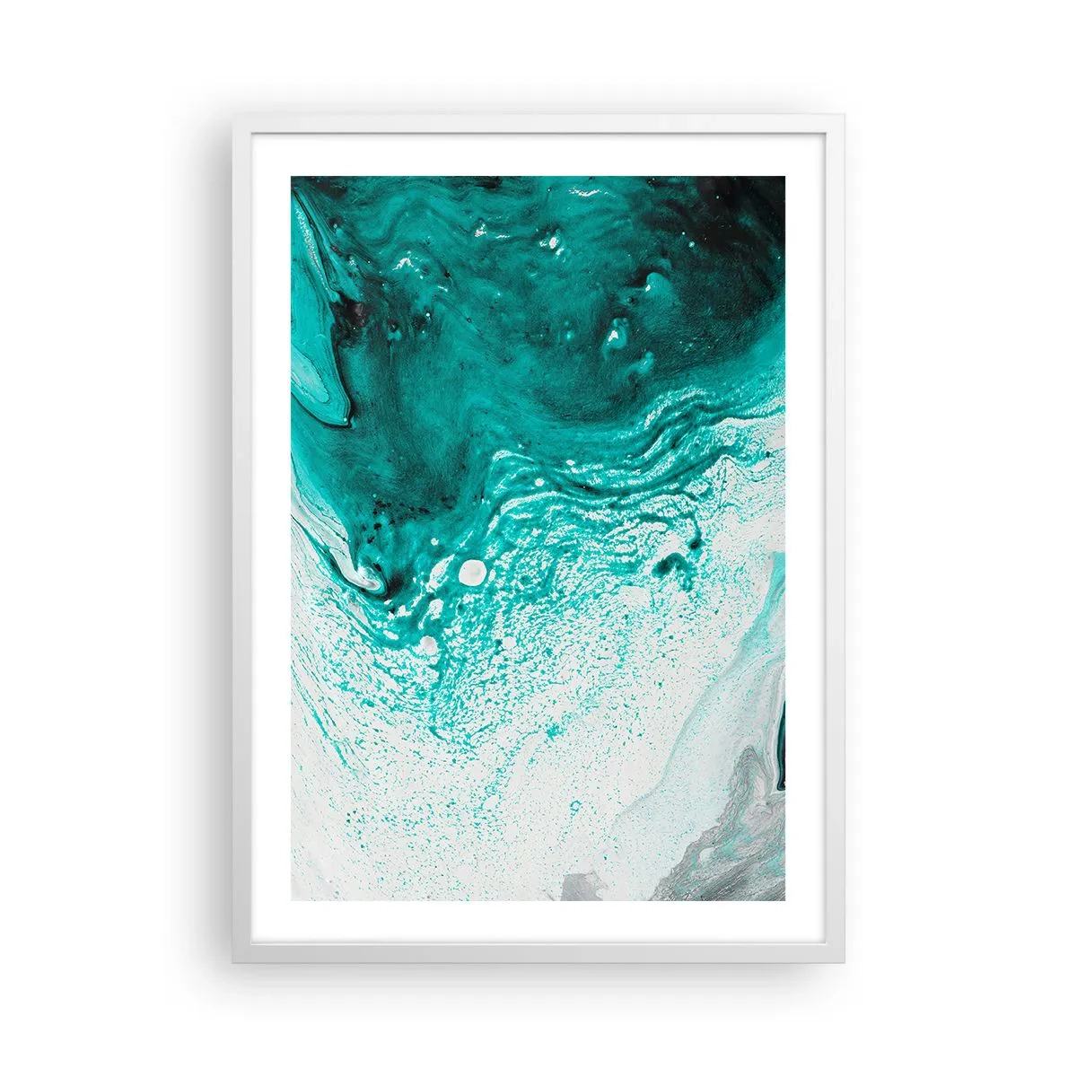 Plagát v bielom ráme - Prepadnúť sa v bielej a tyrkysovej - 50x70 cm